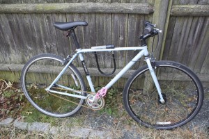 bike against wood fence